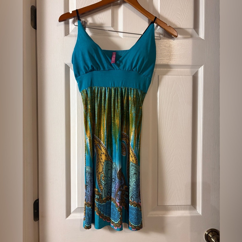 Boho Teal and Multicolor Sun Dress by Lagaci - Picture 2 of 8